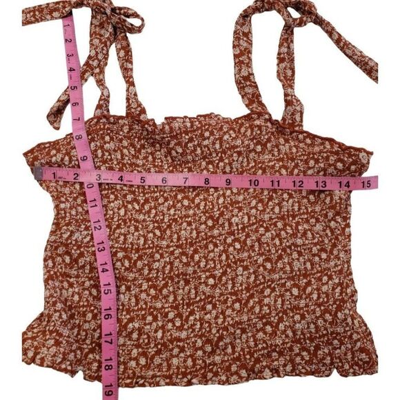 Dizzy Lizzy Smocked Crop Top Women's XL Rust‎ Orange White Floral Tie-Straps NEW - Picture 4 of 11